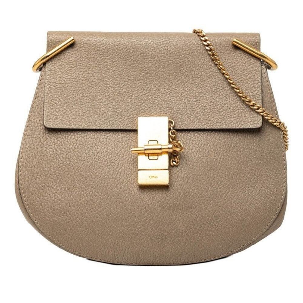 Chloe Drew Chain Shoulder Bag Leather Handbag Beige